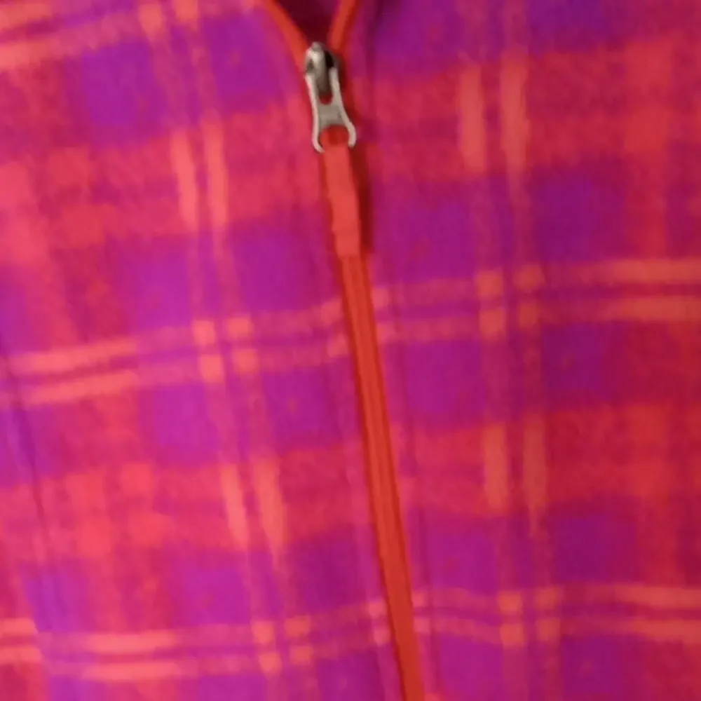 Columbia Girls Size Medium Pink and Orange Plaid Fleece Jacket. Athleisure, War
